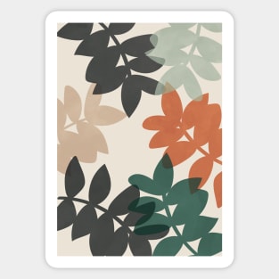 Abstract Colorful Leaves, Botanical, Scandinavian Art Print Sticker